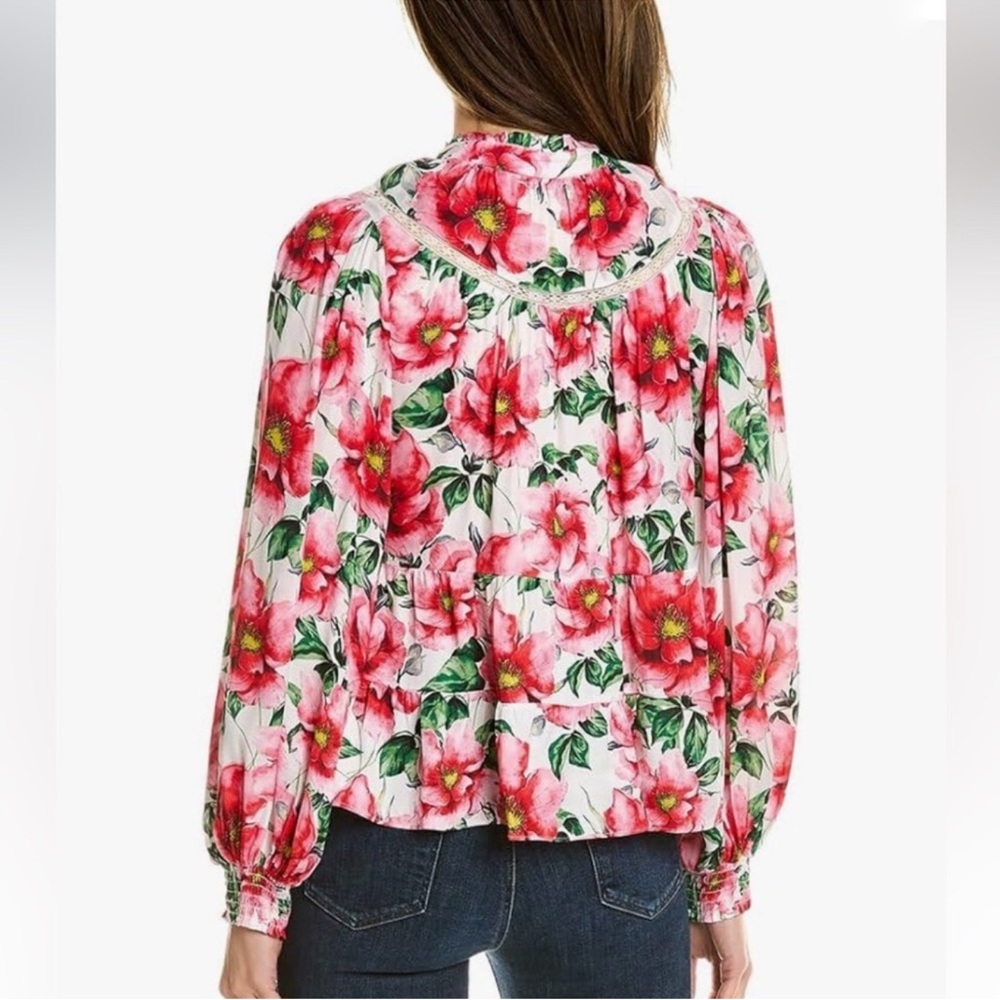NWT Alice + Olivia Jacelyn Floral Boho Blouson Blouse in Red/White Size XS - Picture 6 of 17
